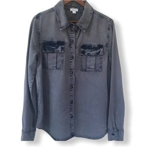 SPLENDID Button Down Faux Acid Wash Denim Top M
